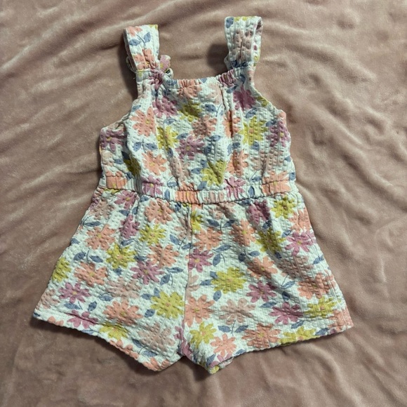 Little Lass Floral Textured Romper - Pink, Purple, Yellow - Picture 2 of 3